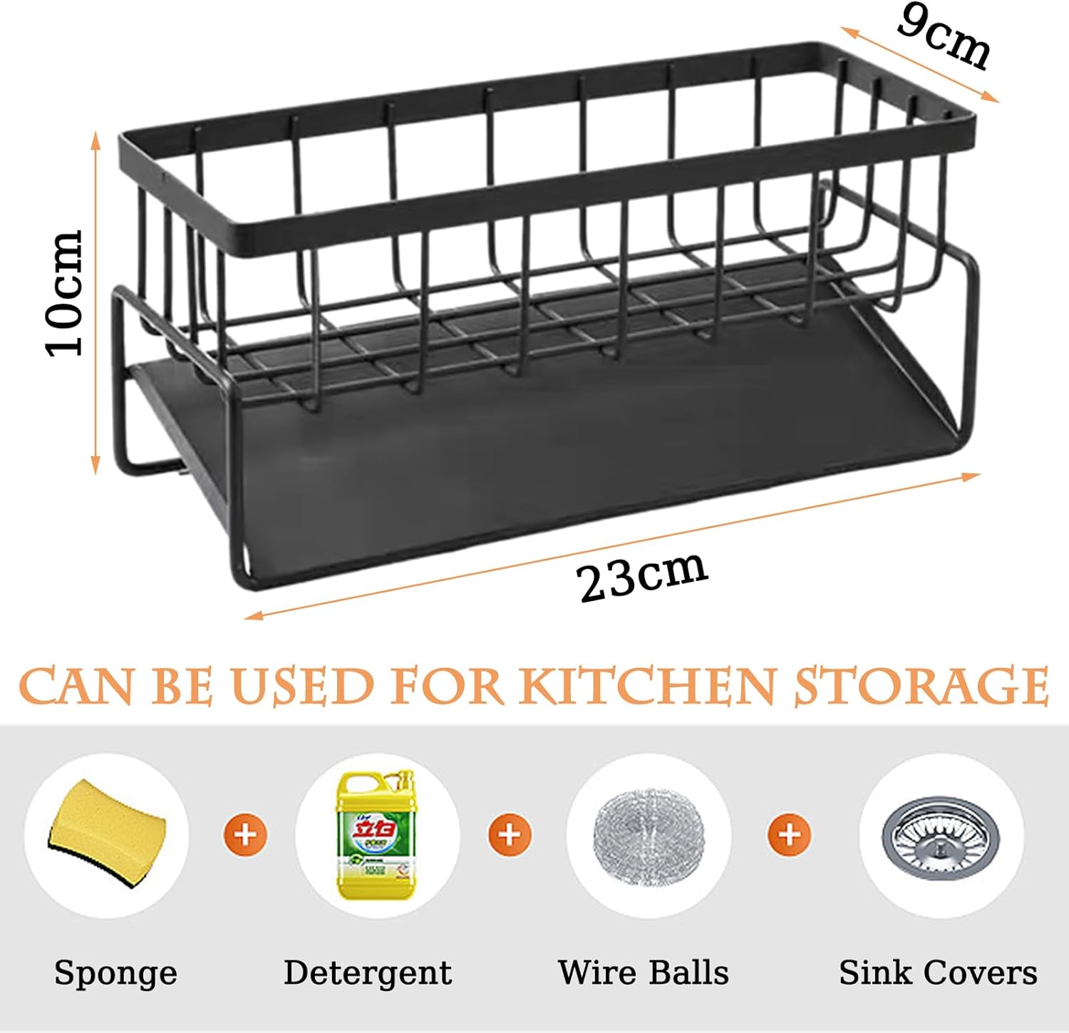 PNOOFR Organisateur Évier Cuisine - Organisateur Métal Noir avec Boîte de Rangement et Support Éponge pour Accessoires de Cuisine - Image secondaire