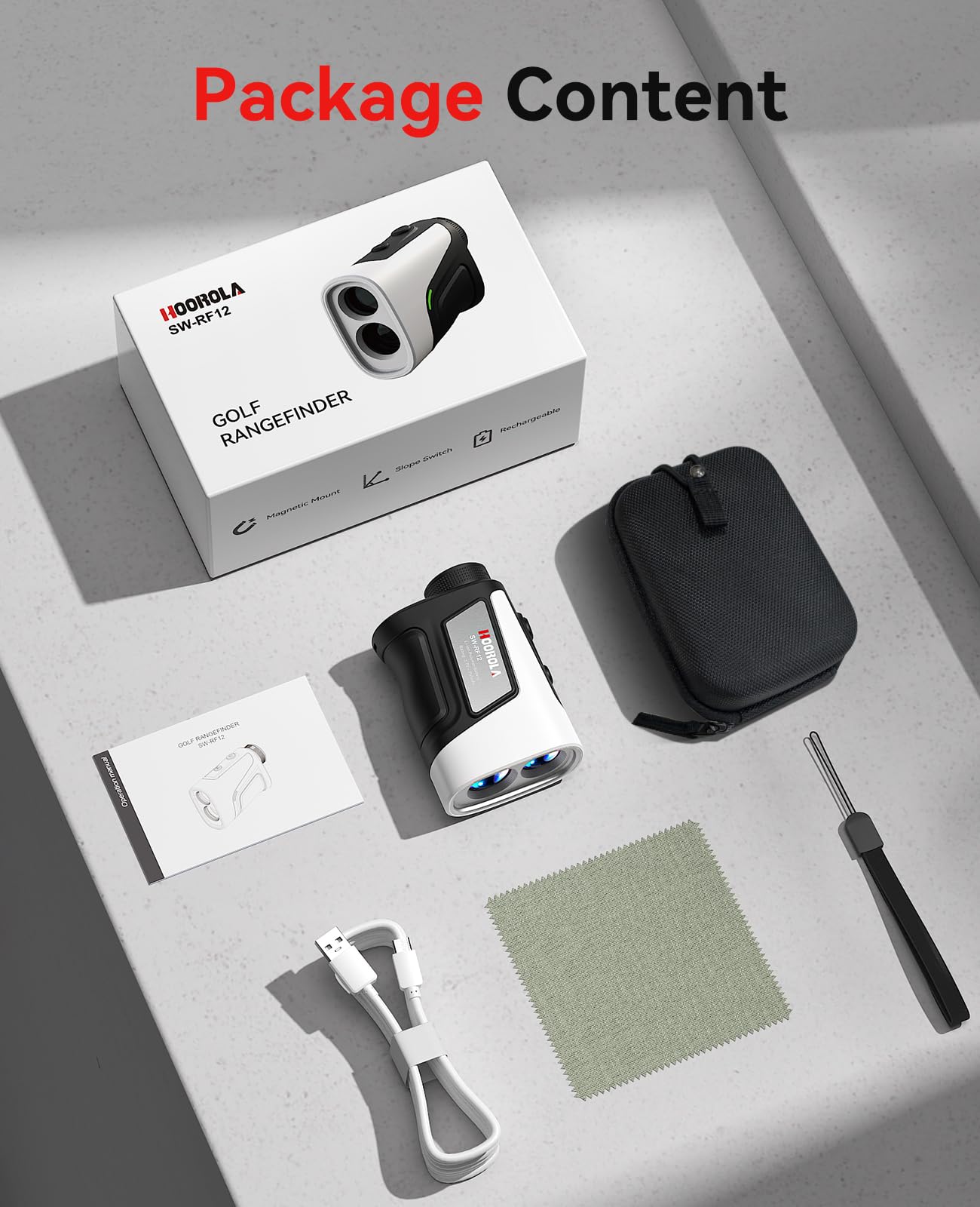 Hoorola Range Finder Golf, 1200 Yards Rangefinder with Slope, Magnetic Stripe, 7X Magnification, IP54 Water Resistant, Rechargeable Battery, Flag Pole Lock Vibrate, Golf Accessories Gift for Men Women