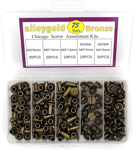 Miniatura 10 de Juego de 90 tornillos Chicago de bronce surtido, 6 tamaños de remaches de tornillo para remaches de cuero para manualidades de cuero y