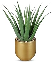 Vista 7 de Briful Suculentas Plantas Artificiales Plantas Falsas de Aloe Vera en Maceta Dorada y Negra de Granja, Planta de Agave Artificial para Decoración