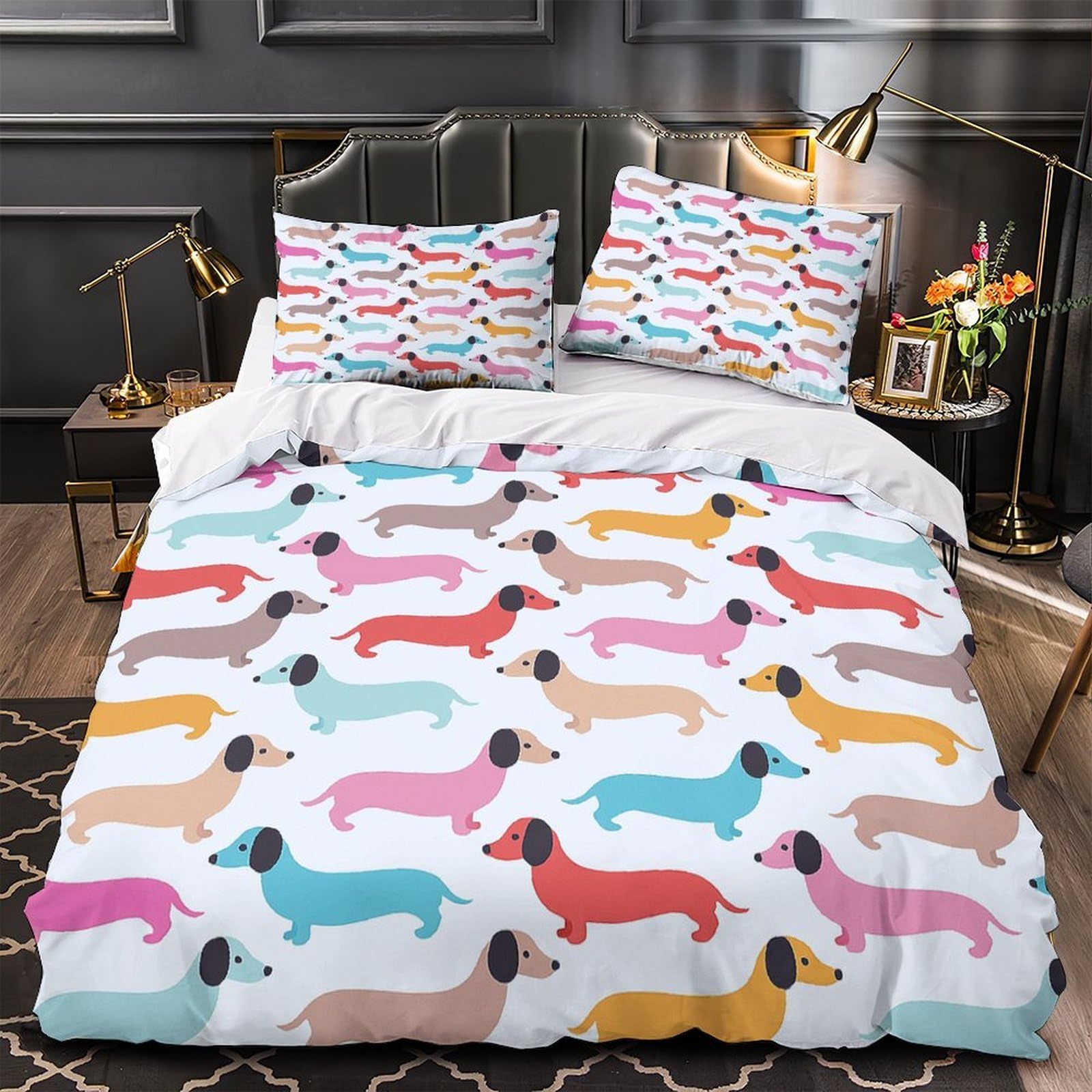 Parure de lit chiot blanc 3D King size 220x240 en microfibre avec housse de couette