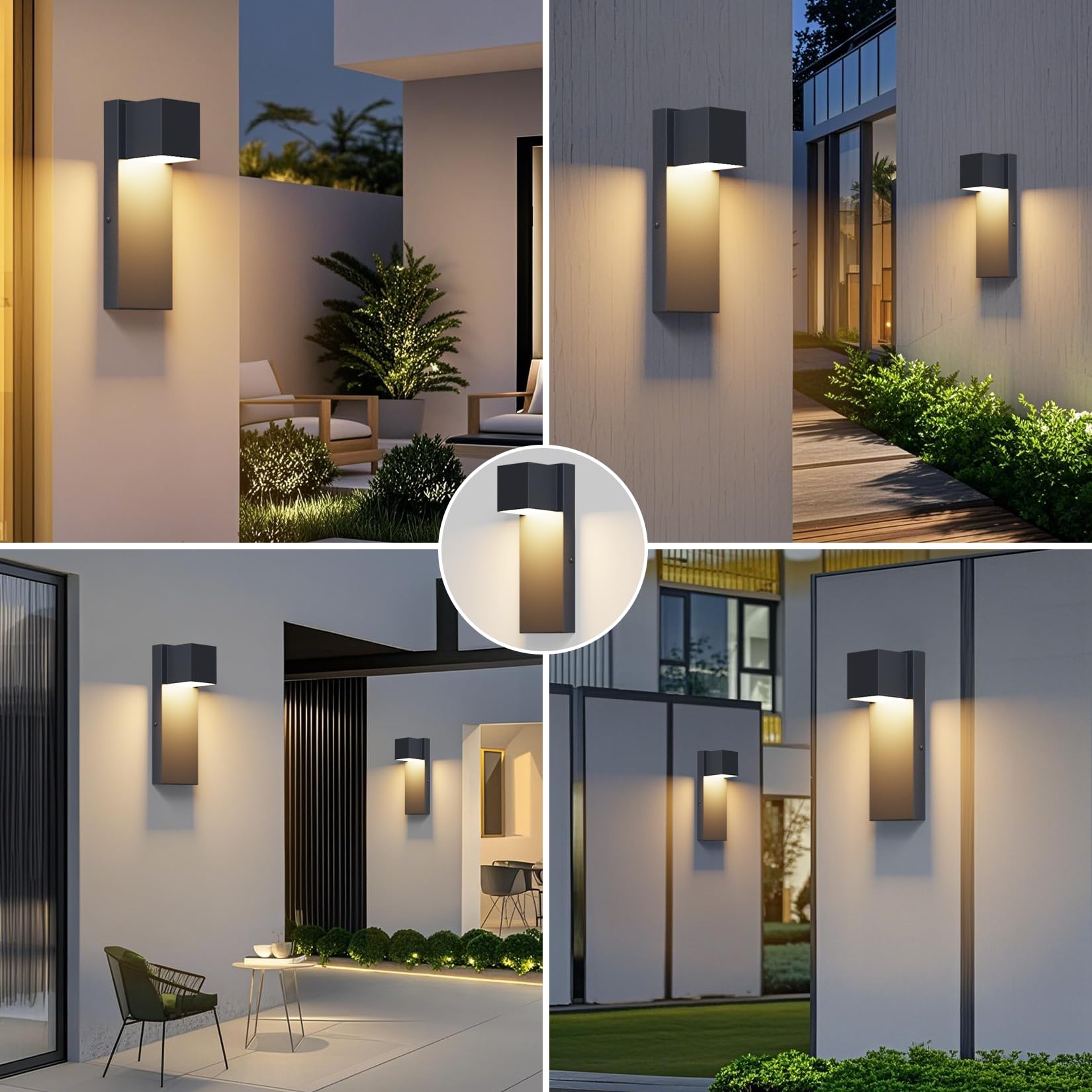 Kinkiet zewnętrzny LED K-Bright 16 W, 2 sztuki, lampa zewnętrzna, ciepła biel 3000 K, wodoodporność IP65 | Żelazna lampa ścienna do wewnątrz i na zewnątrz, na balkon, do ogrodu