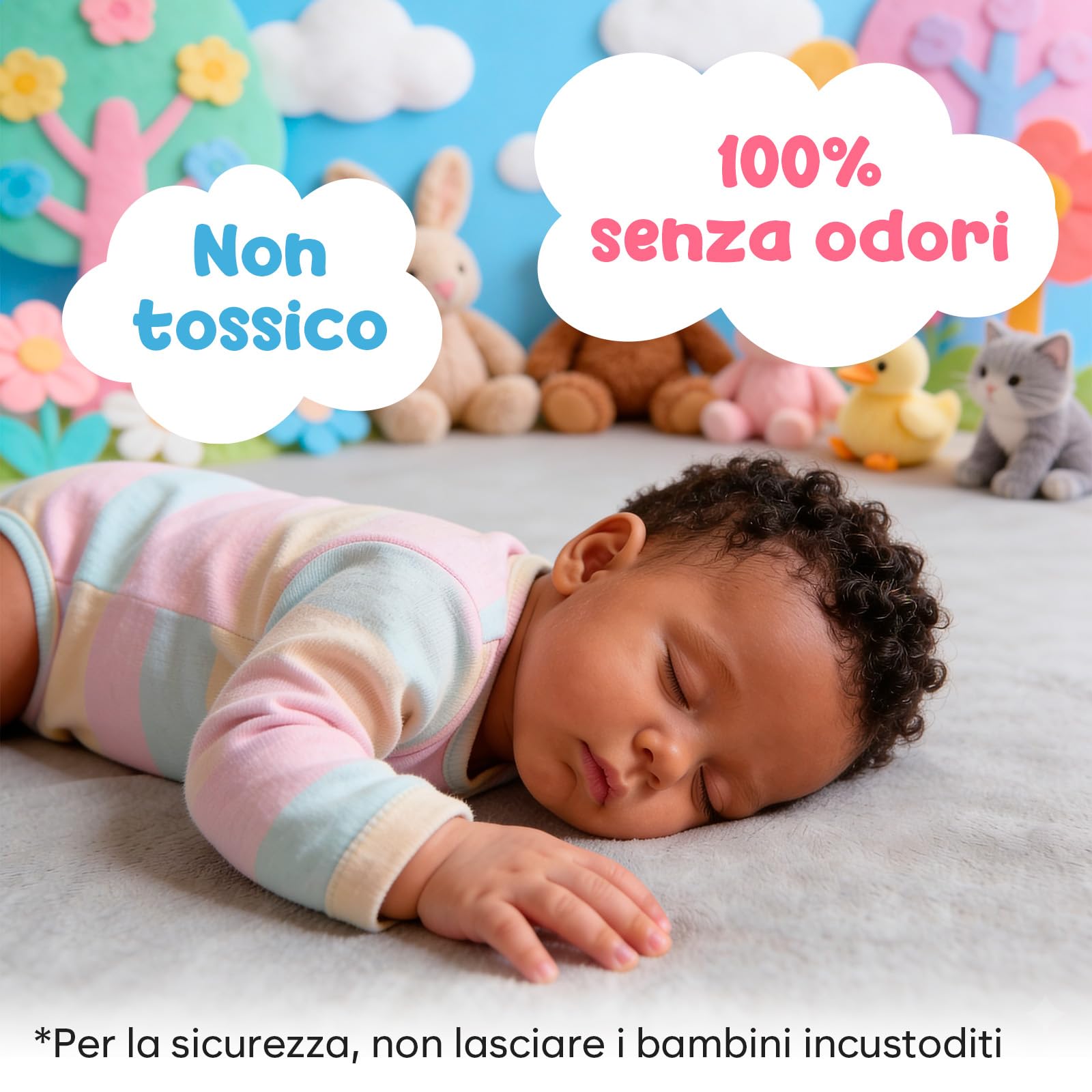Tappeto Gioco Bambini 150x150 cm – Tappeto per Neonati in Memory Foam Spessa 3 cm – Non Tossico, Antiscivolo e Confortevole – per Attività e Gattonamento – Avec Maman