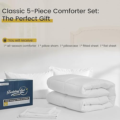 Miniatura 7 de QUIETSEA Juego de edredón de 7 piezas tamaño King con textura de grano de madera, juego de cama blanco con edredón, fundas de almohada, sábana