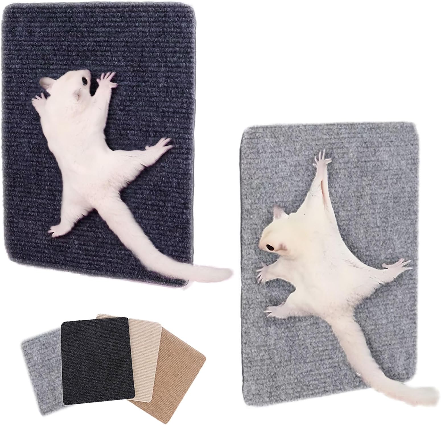 Sugar Glider Toys, Sugar Glider Climbing Mats, Self-Adhesive Cage Accessories for Sharpening Claws, Small Pets Enrichment Toys Scratching Pads for Wall or Furniture, Saving Space (4pcs)