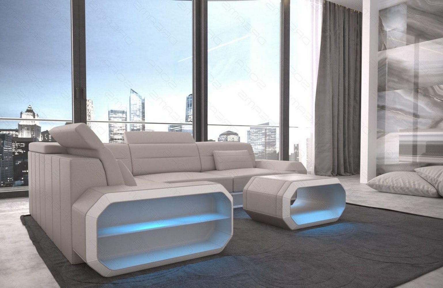 Mini Ledercouch Verona L Form mit LED – Modern und Bequem