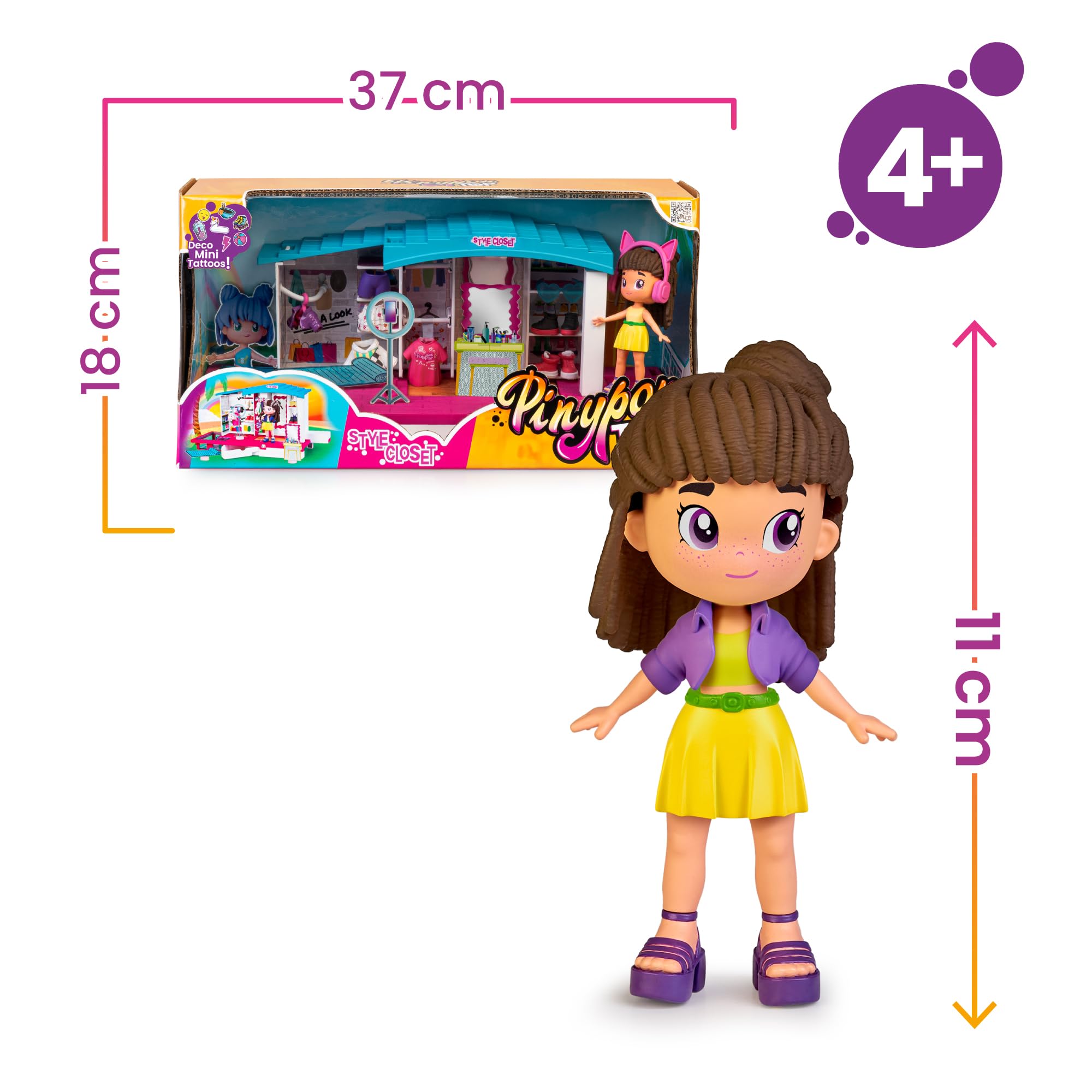 Pinypon Top Style Closet, Vestidor con Ropa, Zapatos y Accesorios para Crear Outfits, Incluye Figura Articulada de Brazos y Piernas con Doble Cara y Decoración, +4 años, Famosa (PNN04000)