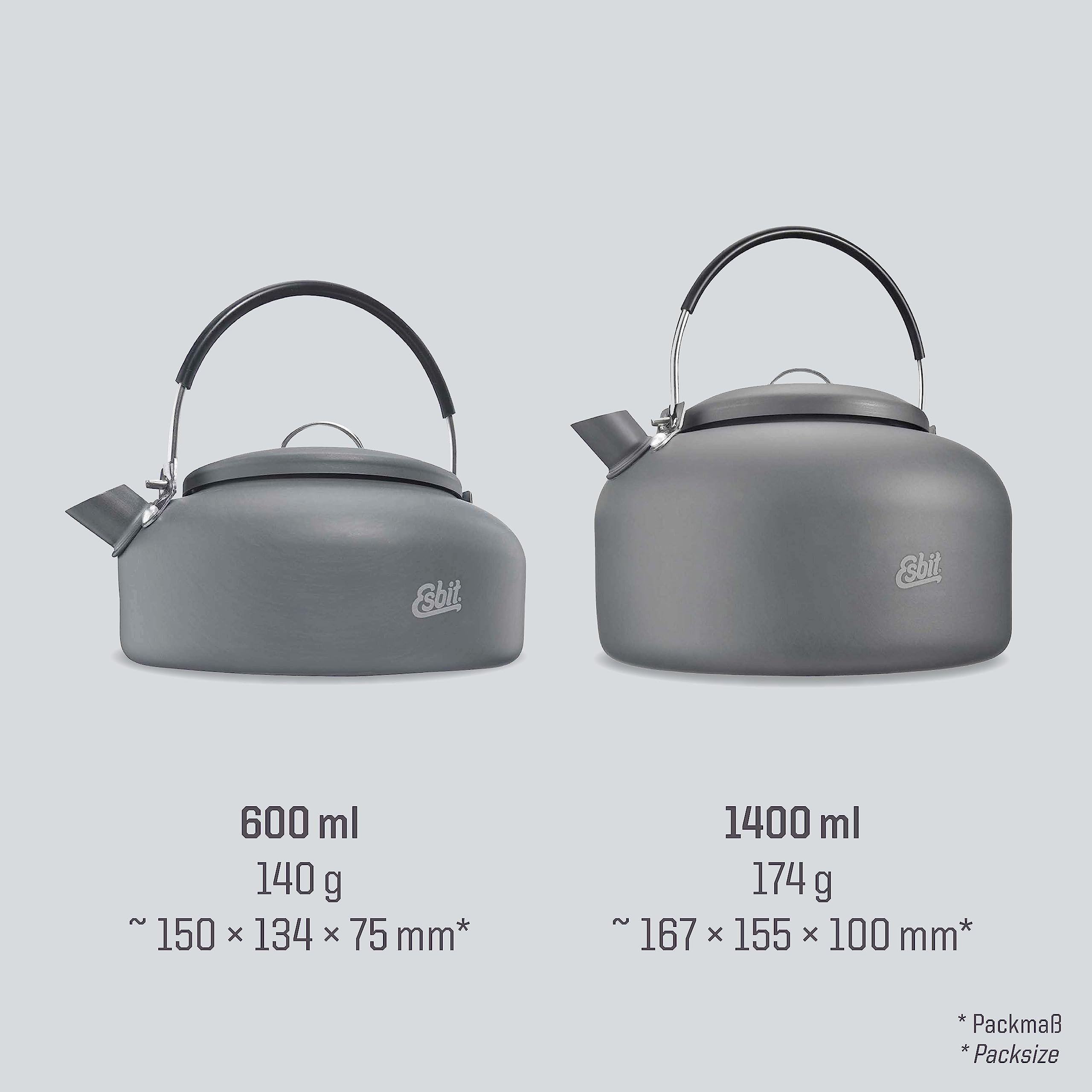 Esbit Wasserkessel - Camping Wasserkocher - 1400 ml Fassungsvermögen - aus hartanodisiertem Aluminium - mit klappbarem Haltegriff
