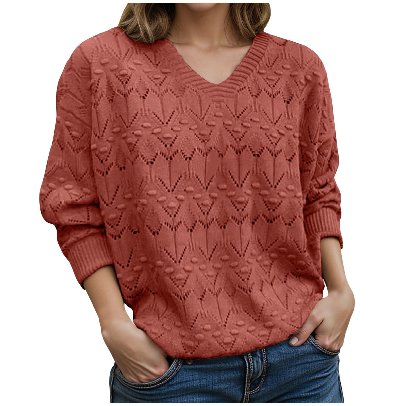 Womens Regular Fitted Soft Long Sleeve V Neck Sweaters Casual Fall Fashion Comfy Knit Pullover Sweaters Tops