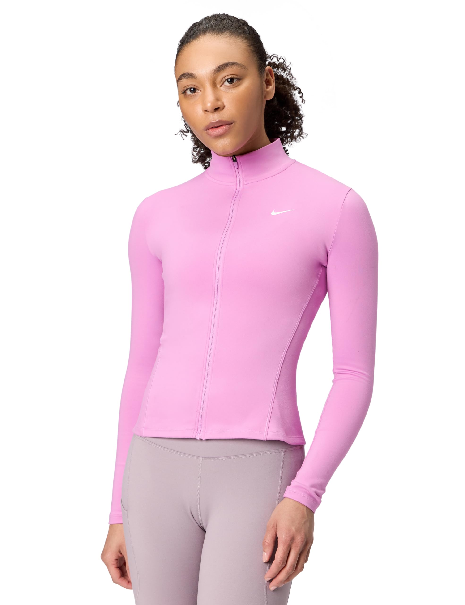 Nike Women's One Fitted Dri-Fit Full-Zip Jacket, Light Magenta/White, Large