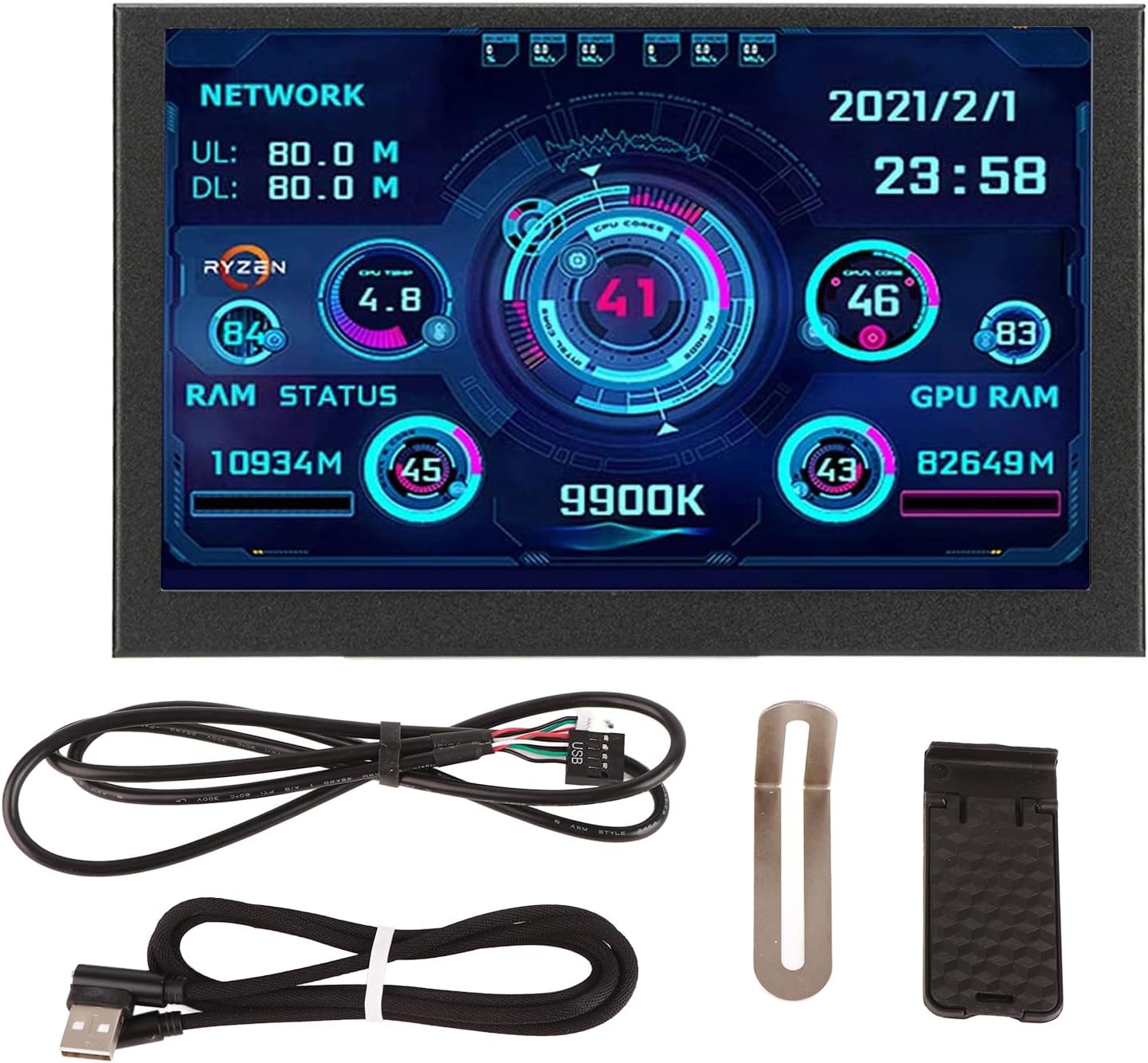 PC CPU Data Monitor, 5in IPS PC Sensor Panel Display TYPE C Computer Temp Monitor Mini Screen PC Case Monitor Display PC CPU GPU RAM Data Monitor for aida64 Temperature Display