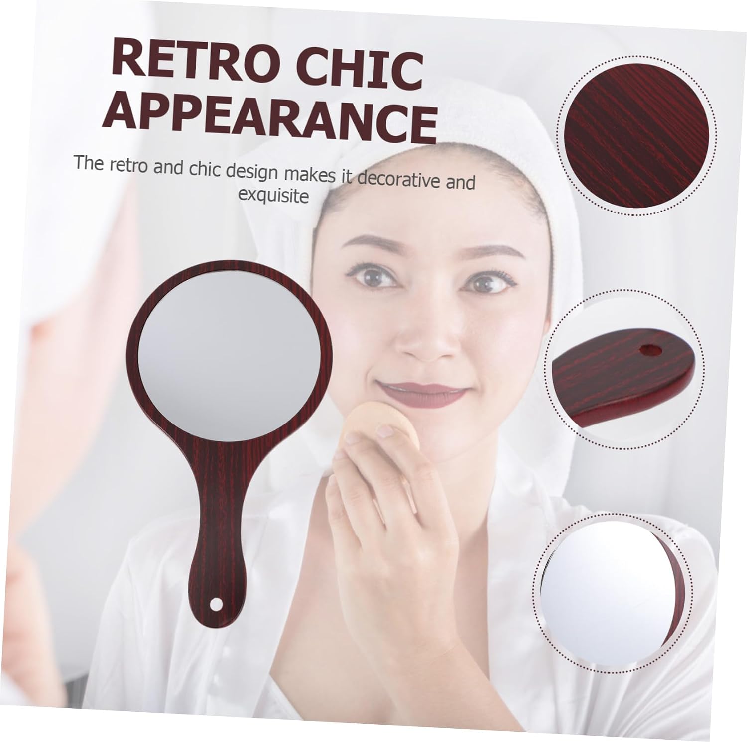 1pc Vintage Wooden Handle Makeup Mirror Retro Handheld Cosmetic Mirror for Travel Home for Women of Ages for Makeup Application and Touch-ups