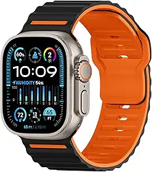 Getino Pulseira masculina Ocean Watch Ultra 2/Ultra, de silicone macio para Apple Watch de 49 mm, 46 mm, 45 mm, 44 mm e 42 mm, pulseira esportiva para Apple Watch séries 10, 9, 8, 7, 6, 5, 4, 3, 2 e 1