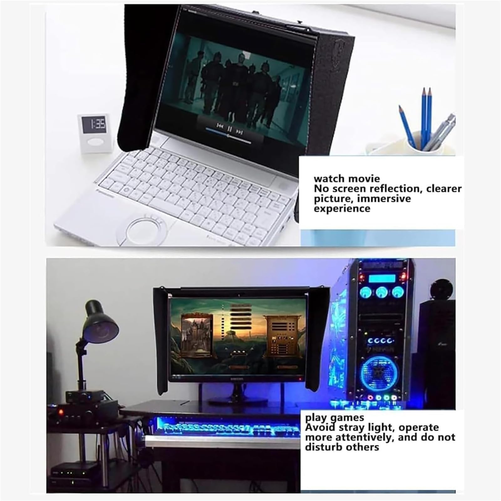 Parasole regolabile per monitor, pieghevole, antiriflesso, per ufficio, casa, gioco