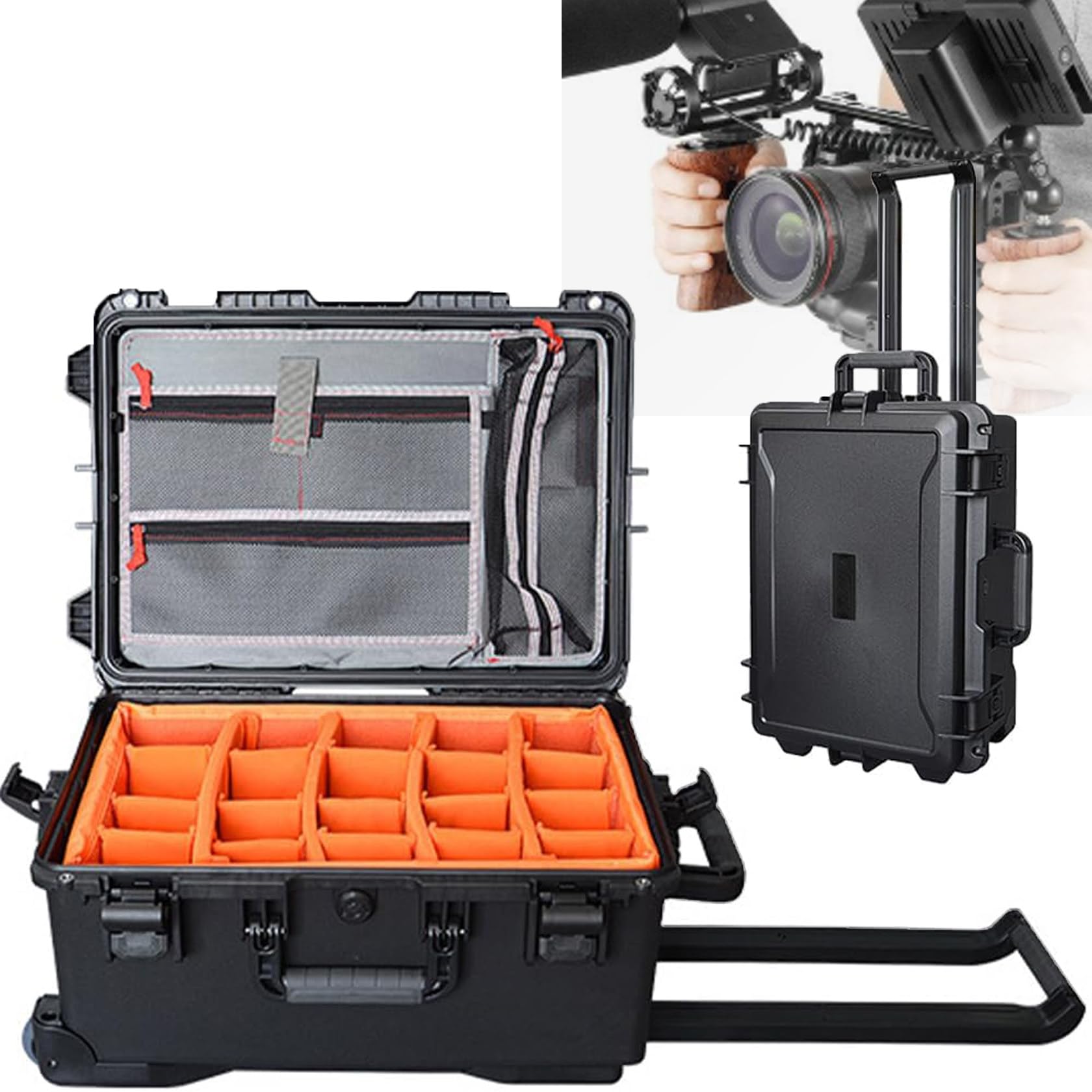 Custodia Fotografica Con Ruote - Scatola Rigida Impermeabile Con Serratura Con Password E Maniglia Telescopica, Divisori In Spugna Personalizzabili Per Reflex Digitali,23,6 X 16,5 X 11,8 Pollici Black