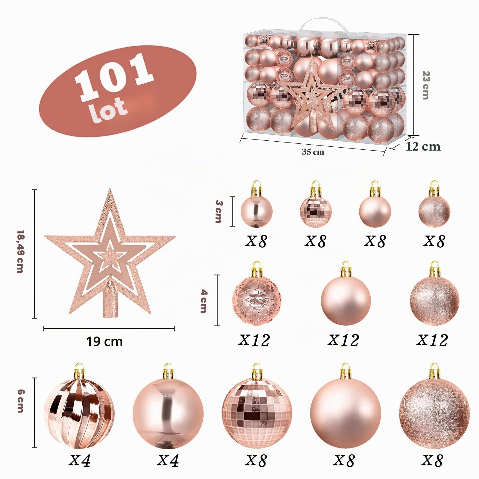 Boule de Noël 100 Pièce Décoration Sapin de Noël Arbre De Noël Boules en Plastique Boite de Rangement Kit Decoration Noel
