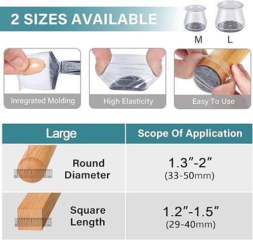 Miniatura 6 de 36 protectores de suelo para patas de silla, almohadillas de fieltro de silicona para patas de muebles, cubiertas para pisos de madera dura (se