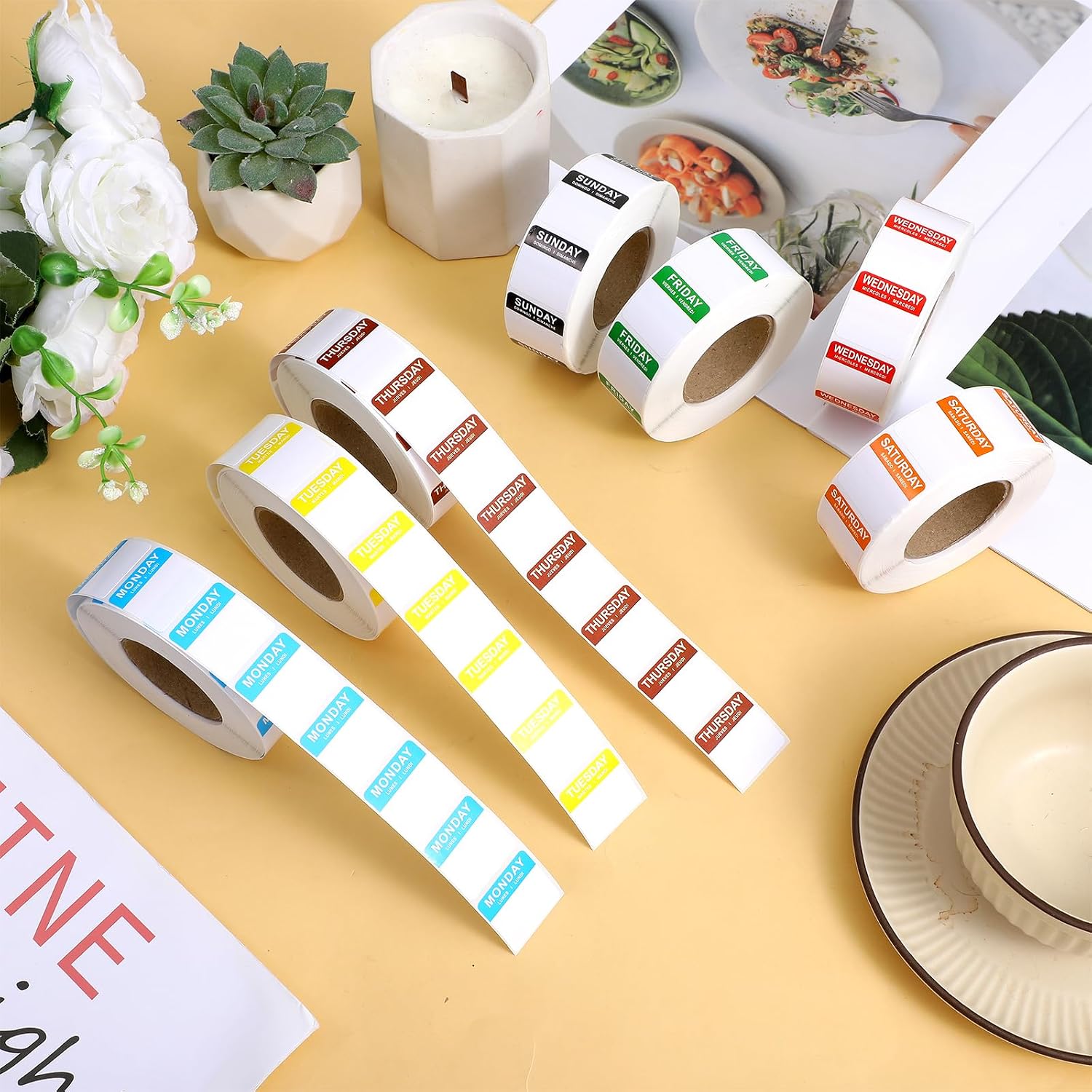 7000 Pcs Day of The Week Labels Food Labels (Monday-Sunday) Week Day Sticker Label Management Inventory Stickers Easy to Peel Removable Weekly Self Adhesive Date Stickers for Restaurant Kitchen image 4