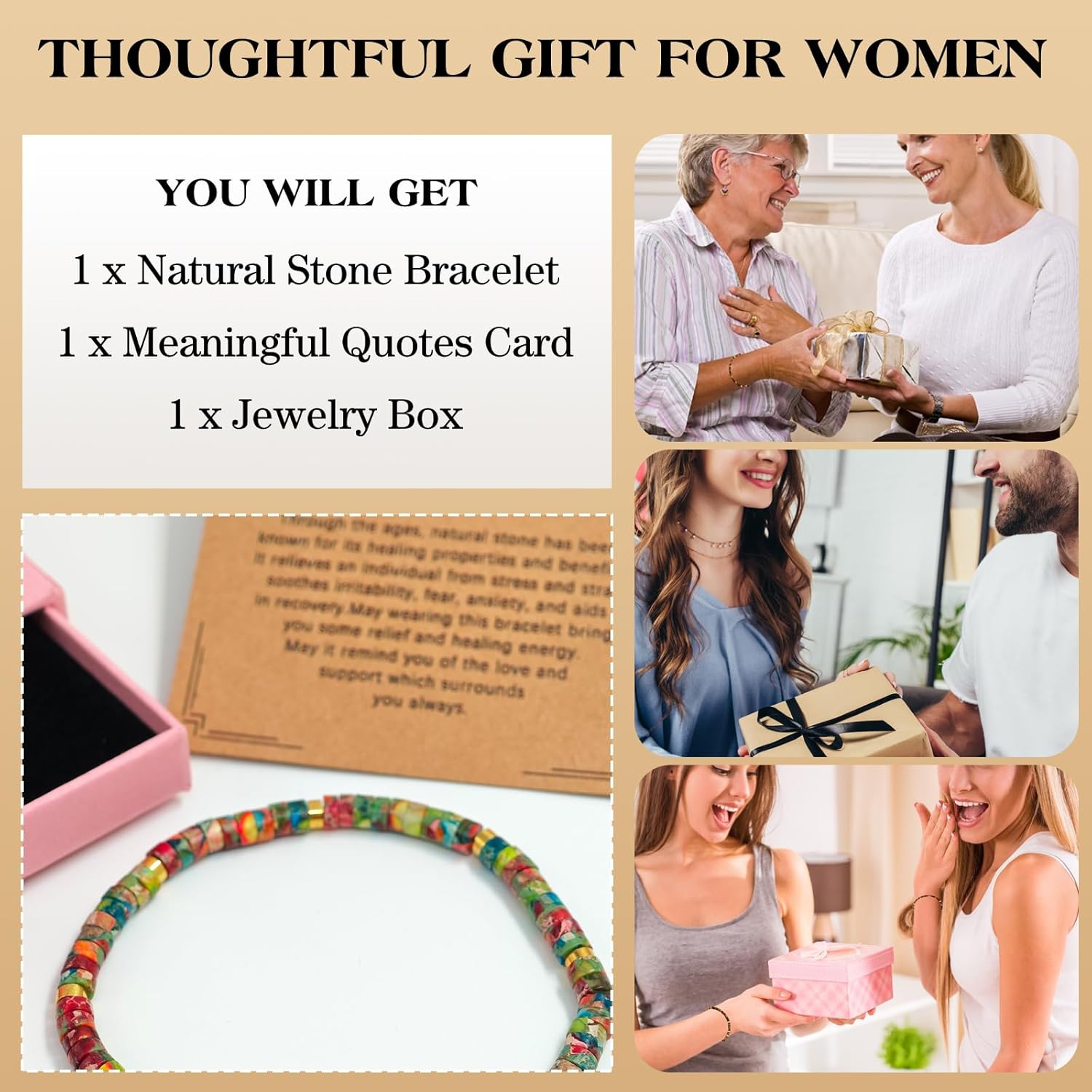 Inspirational Gifts Bracelets for Women, Healing Natural Stone Encouragement Strength Bracelet - Thinking of You, Get Well Soon, Sobriety Gifts for Women Friends Sister - Image 6