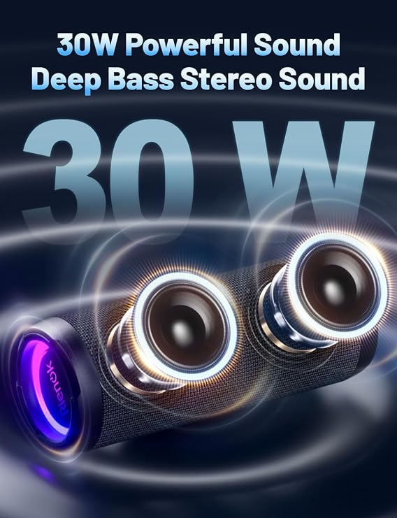 RIENOK Portable Bluetooth Speaker 30W | Dual Pairing True Wireless Stereo, HD Sound, IPX7 Waterproof, Bluetooth 5.3, Outdoor Sport Shower