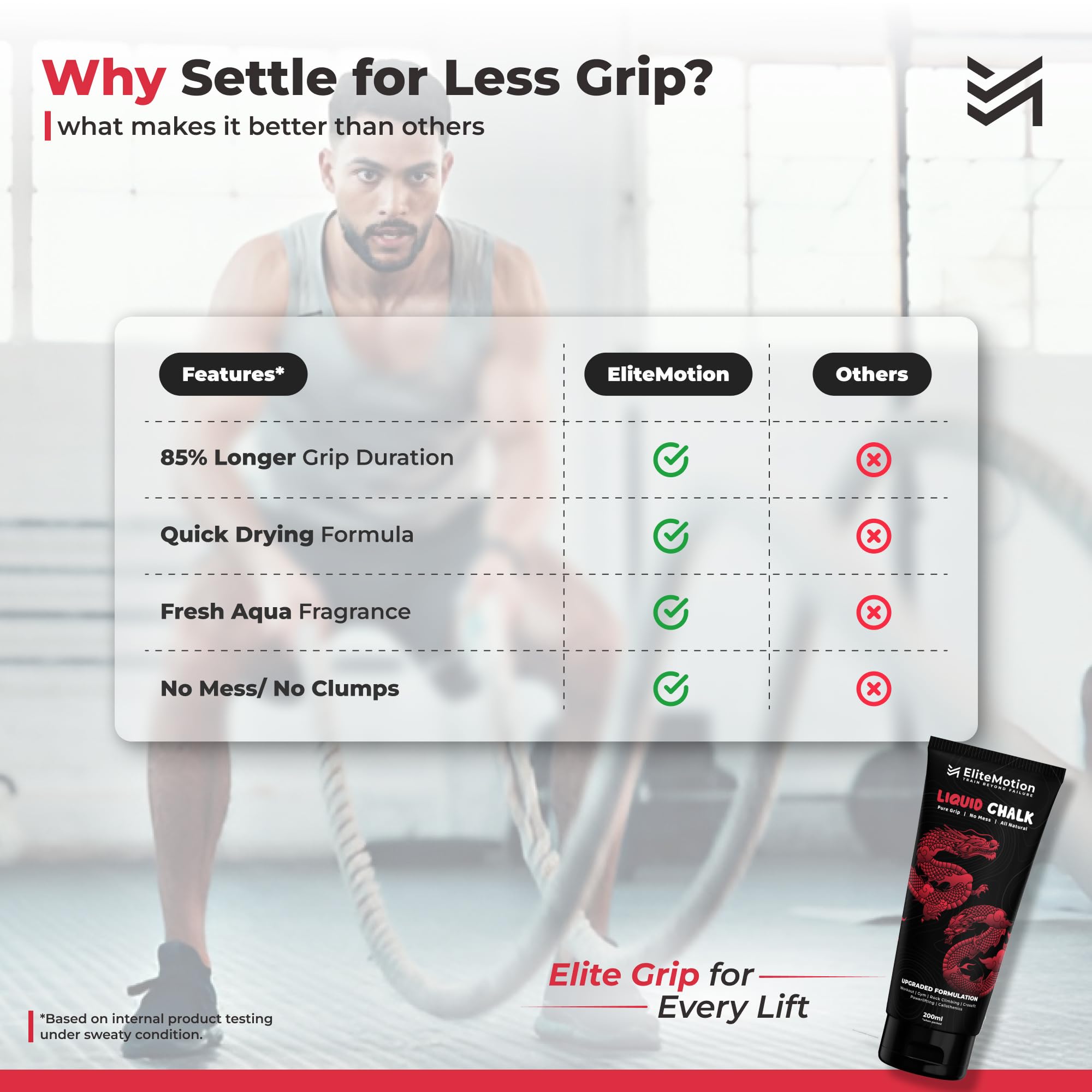 EliteMotion Liquid Chalk for Gym (200ML) | Chalk for Gym Hand Grip | Gym Chalk for Strong Grip in Weight Lifting | Gym Equipment for Weightlifting, Rock Climbing, Crossfit, Calisthenics & Workout 4