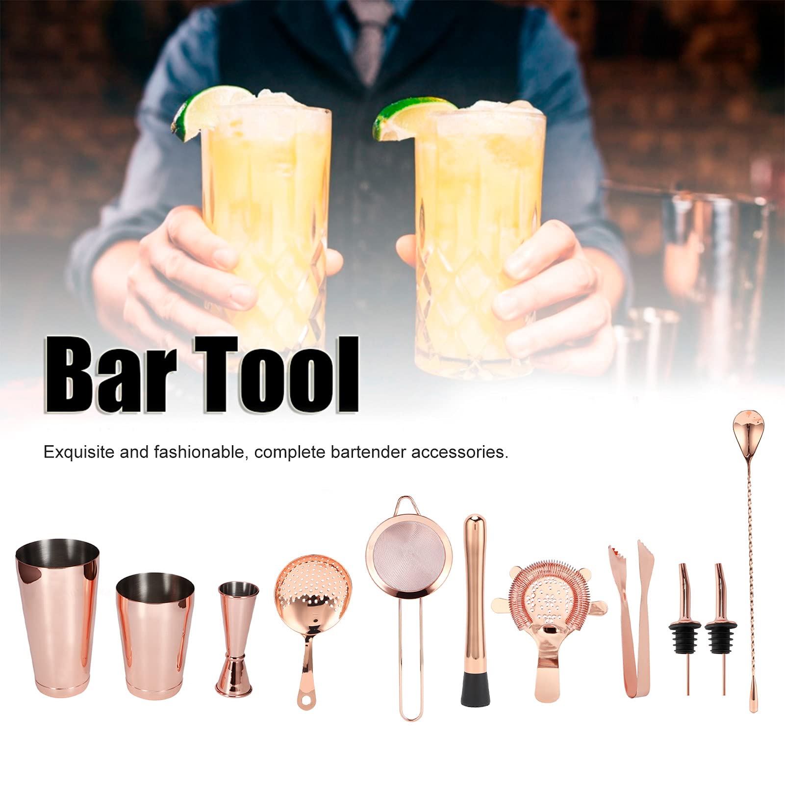 Set Shaker per Cocktail 11 Pezzi con Colino da Cocktail (Oro