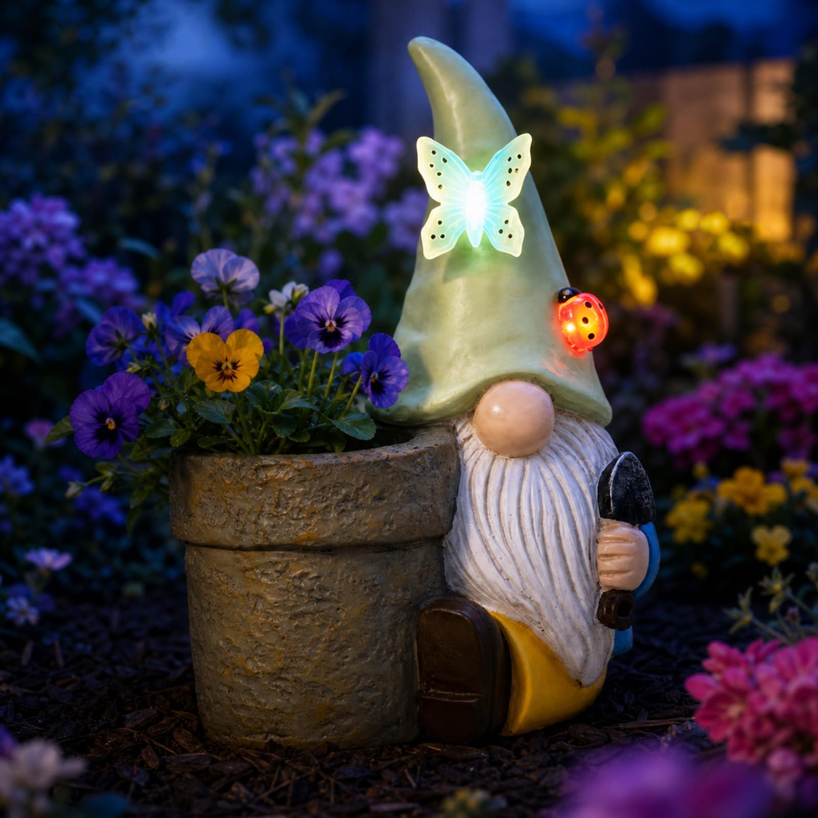 Yeomoo Solar Gnome Garden Ornaments with Flower Pot & Butterfly Lights
