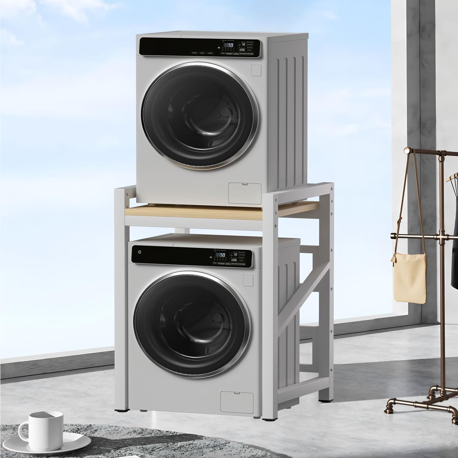 Waschmaschine Trockner Schrank, Lagerregal Über der Waschmaschine mit Rutschfesten Füßen, 3 Höhenverstellbar, Tragfähigkeit 300 kg, für Küche, Balkon 73X63X105CM