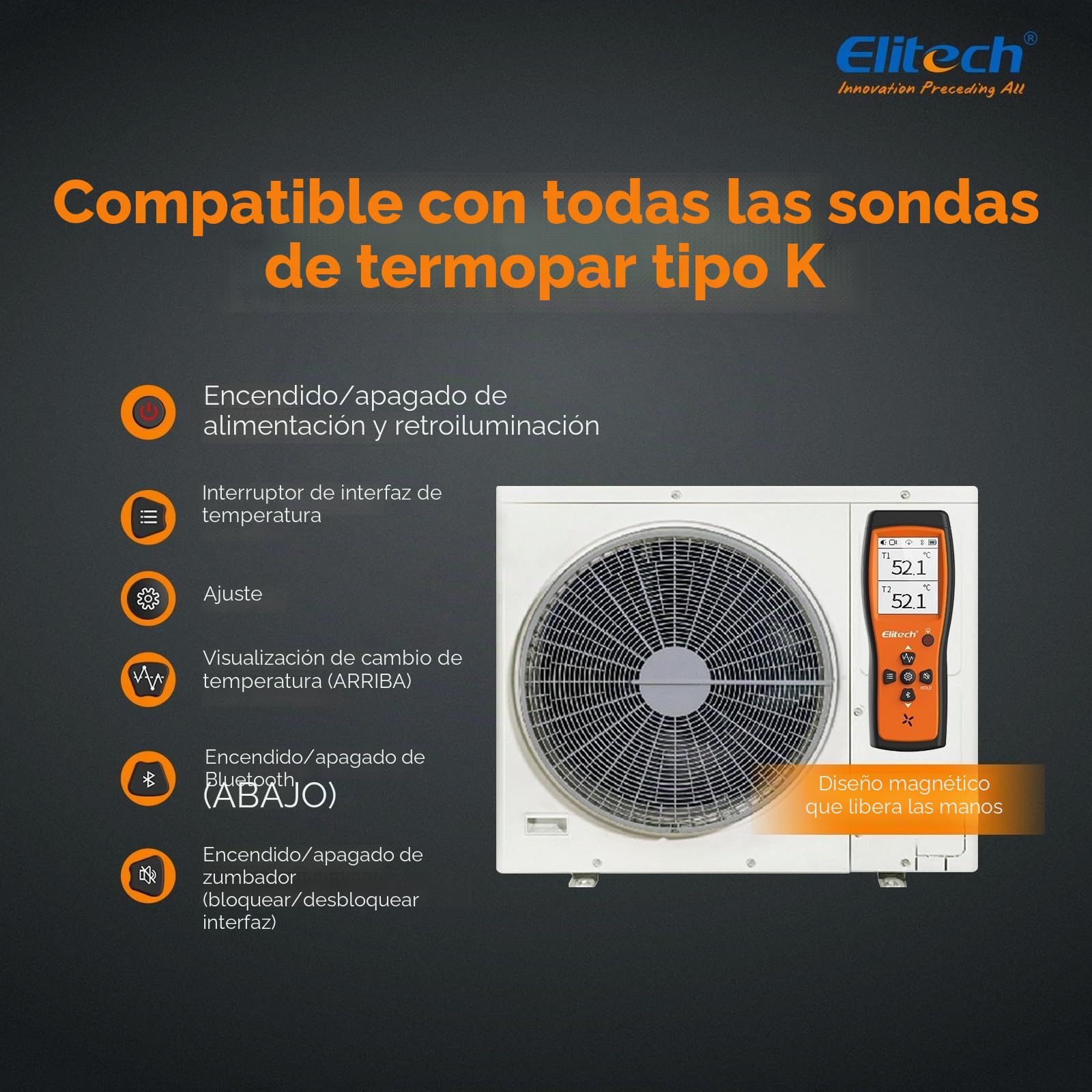ICT-220 Termómetro De Termopar Doble,Sensor De Temperatura De Tipo K De Alta Precisión Con Aplicación, Para Refrigeración, Mantenimiento De Automóviles Y La Industria De Bombas De Calor