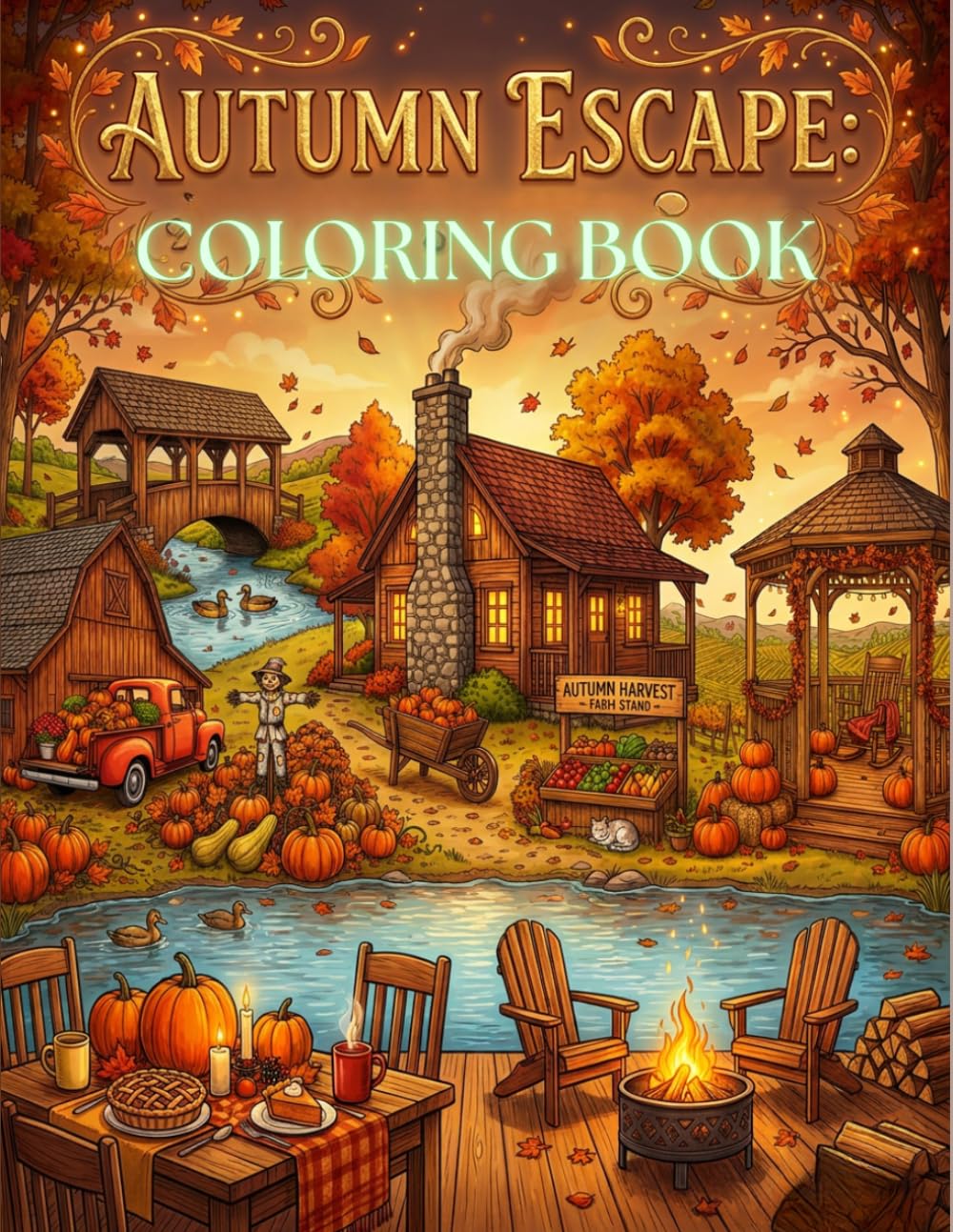 Autumn Escape: A Cozy Fall Coloring Book for Adults Stress Relieving Scenes of Rustic Homes, Harvest Festivals, and Golden Landscapes: Stress ... Harvest Festivals, and Golden Landscapes