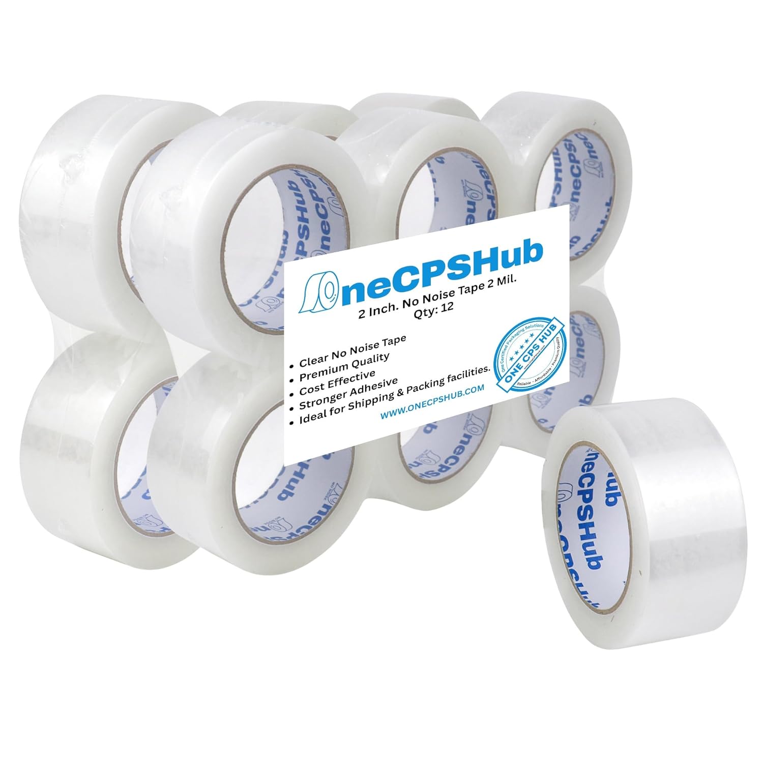 No-Noise/Quiet Heavy Duty Carton Sealing Tape, 2" Wide, 2 Mil Thick, 110 Yards/Roll, Strong Adhesive, Water-Resistant, Crystal Clear Shipping & Moving Tape (12)