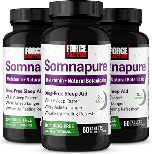 Force Factor Somnapure - Paquete de 3 pastillas para dormir sin drogas para adultos para insomnio ocasional con melatonina y valeriana, pastillas