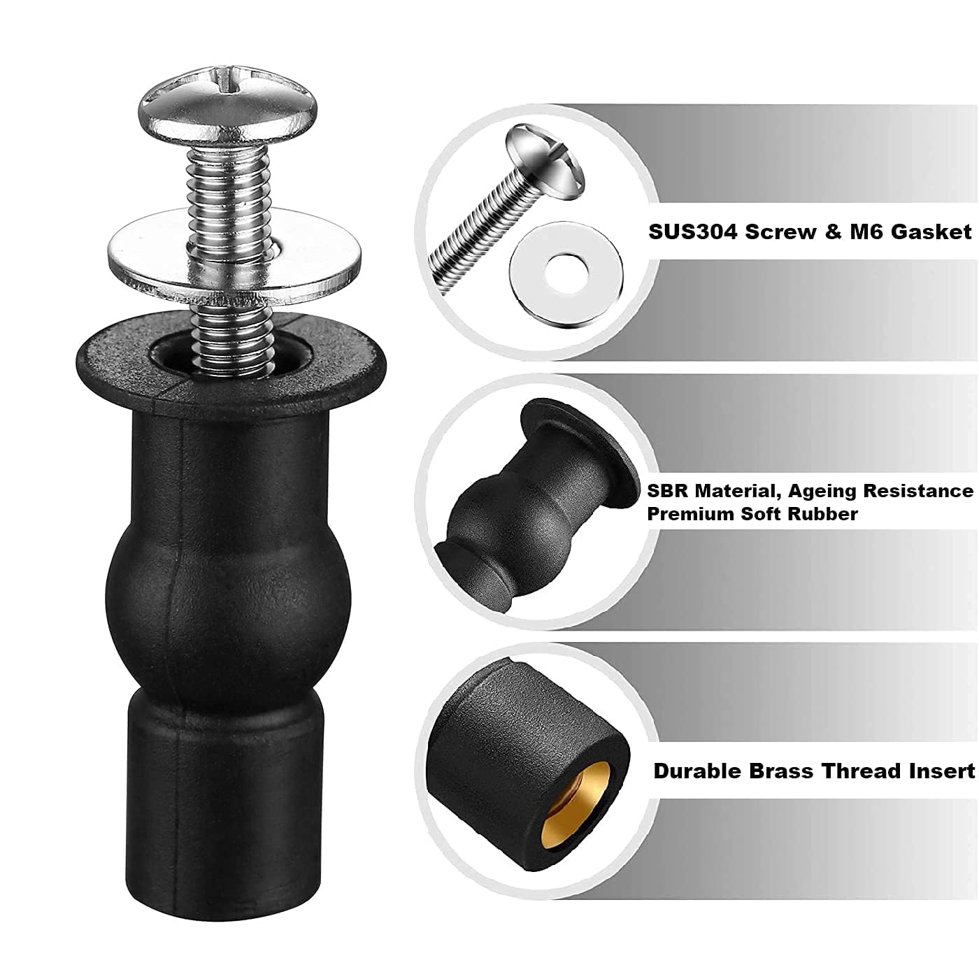 MONIT 2 Pack Universal Toilet Seat Hinges Screw, Toilet seat cover hinges Blind Hole fixings Expanding Rubber Top Fix Nuts Screws for Top Mounting Toilet Seat Hinges-1 Pairs