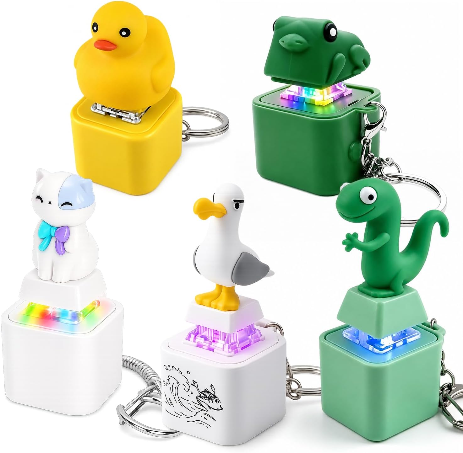Rechargeable Seagull Mine Button Keychain, Mine Seagull Keychain Fidget Clicker Toy with Real Sound & LED Light, Funny Interactive Desk Stress Relief Toy Gifts(All-5pc)