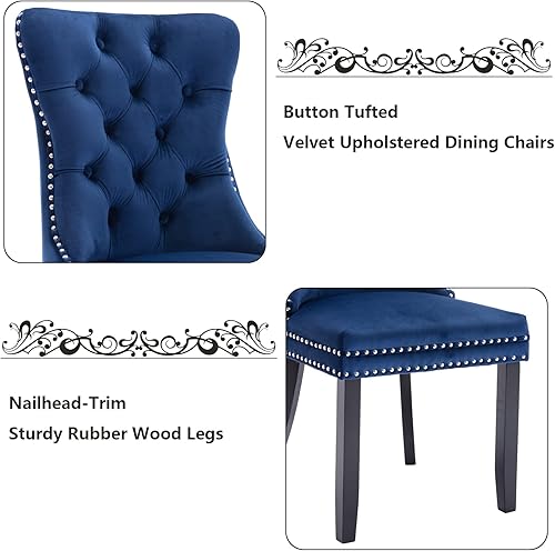 Miniatura 86 de Aoowow Juego de 2 sillas de comedor tapizadas de terciopelo, sillas laterales sin brazos con respaldo de ala, botones y patas de madera maciza para