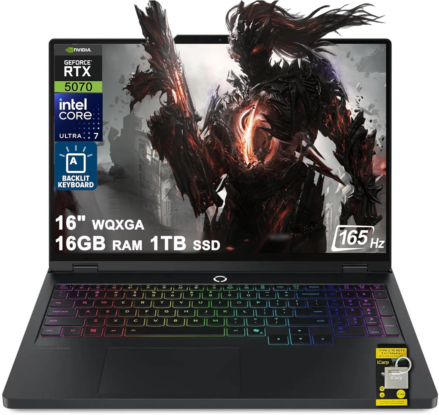 Lenovo Legion Pro 5 Gaming AI Laptop 16" WQXGA 2560x1600 OLED 165Hz Intel 20-core Ultra 7 255HX 16GB RAM 1TB SSD GeForce RTX 5070 DLSS4 (Up to 798 AI Tops) RGB Backlit Harman Wi-Fi7 Win11 ICP Hub