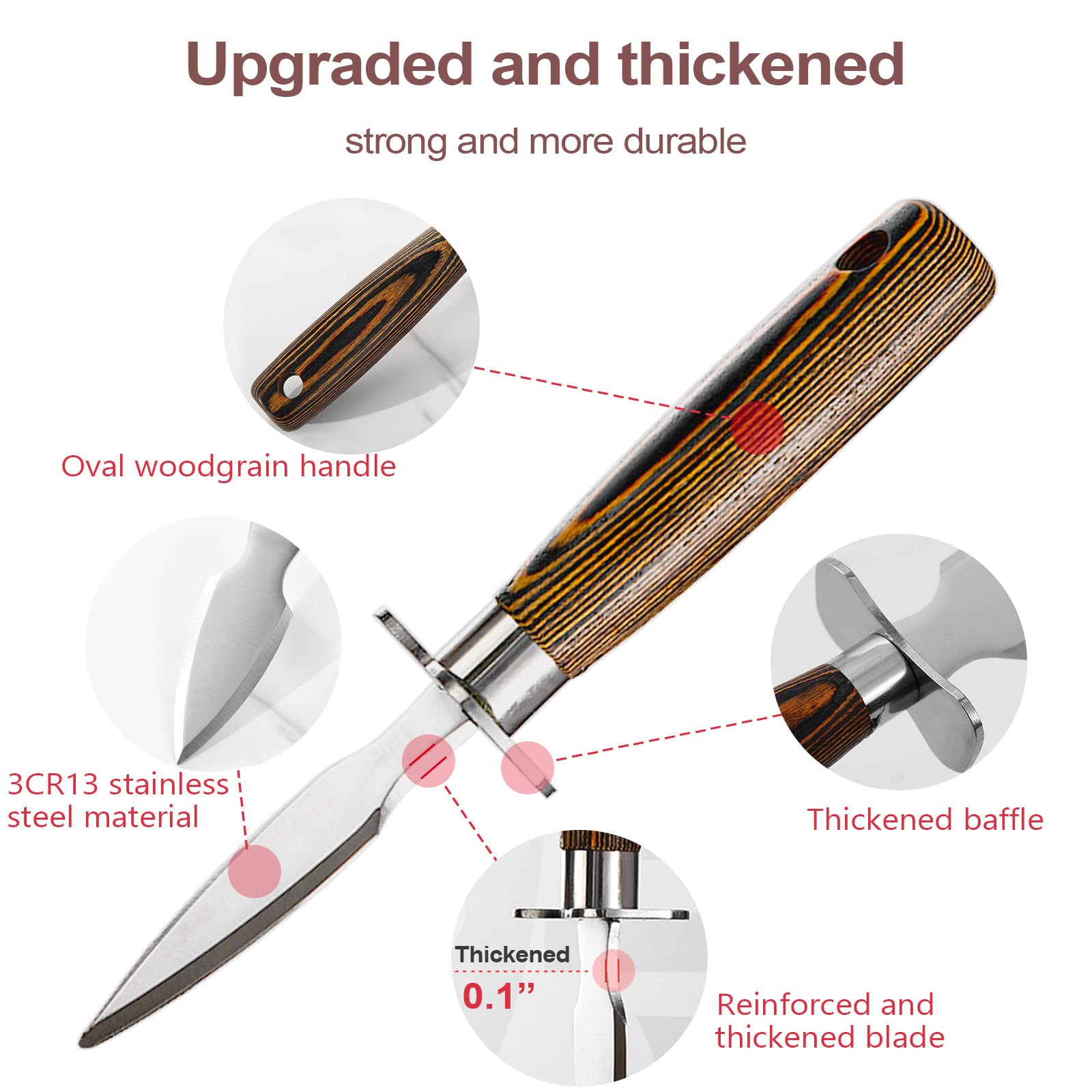 MYBMHTNB Oyster Shucking Knife Set of 2 Stainless Steel Oyster Knifes and 2 Pairs Level 5 Cut-Resistant Glovesï¼ŒOyster Knives Suitable for All Kinds of Shells and Oysters Shuckingï¼ˆStrengthen Versionï¼‰