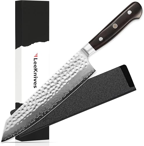 Cuchillo de chef Kiritsuke de 8.5 pulgadas, cuchillo de cocina profesional VG10 de acero Damasco con hoja martillada, cuchillo de rebanar ultra