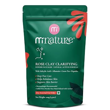 minature Rose Clay Clarifying Powder Face Mask |Salicylic Acid, Green Tea, Peptides, Allantoin Deep Pore Detox & Gentle Sebum Control | 100 g3.5Oz