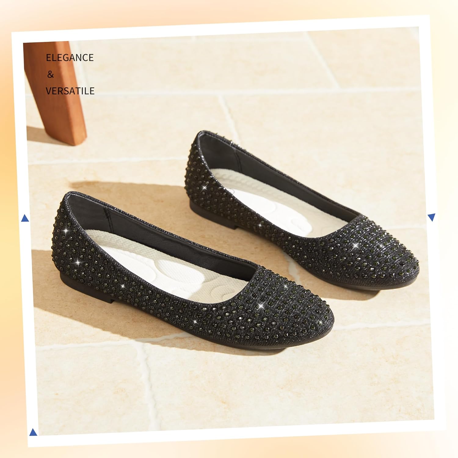 Jeekopeg Women Rhinestone Ballet Flats Sparkly Classic Round Toe Flats Comfortable Slip on Ballerina Flats Elegant Wedding Party Dress Shoes for Lady - Image 3