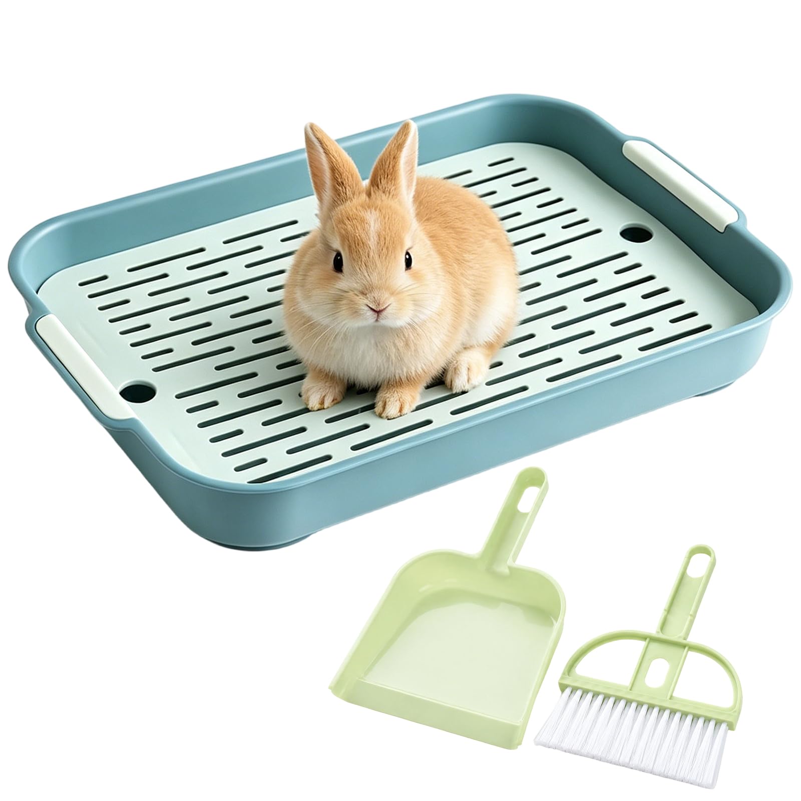 3Pcs Rabbit Litter Tray Set with Small Broom and Dustpan, Guinea Pig Litter Tray for Small Pets, Litter Tray Rabbit Cleaning Kit for Cage Use