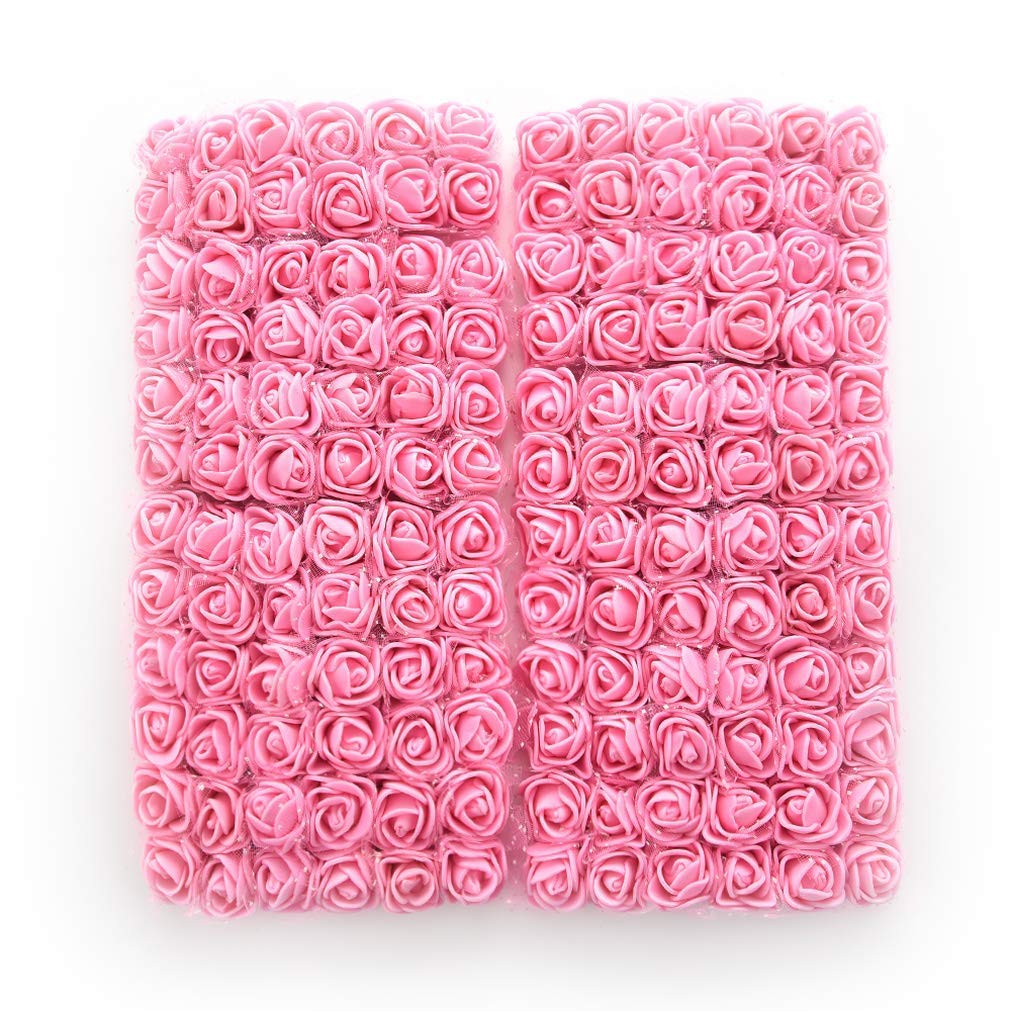 2 Cm mini Fake Rose Flower Heads Design mini Foam Artificial Roses DIY Wedding Flowers Accessories Make Bridal Hairclip,Headbands,Party Baby (Light Pink, 144)