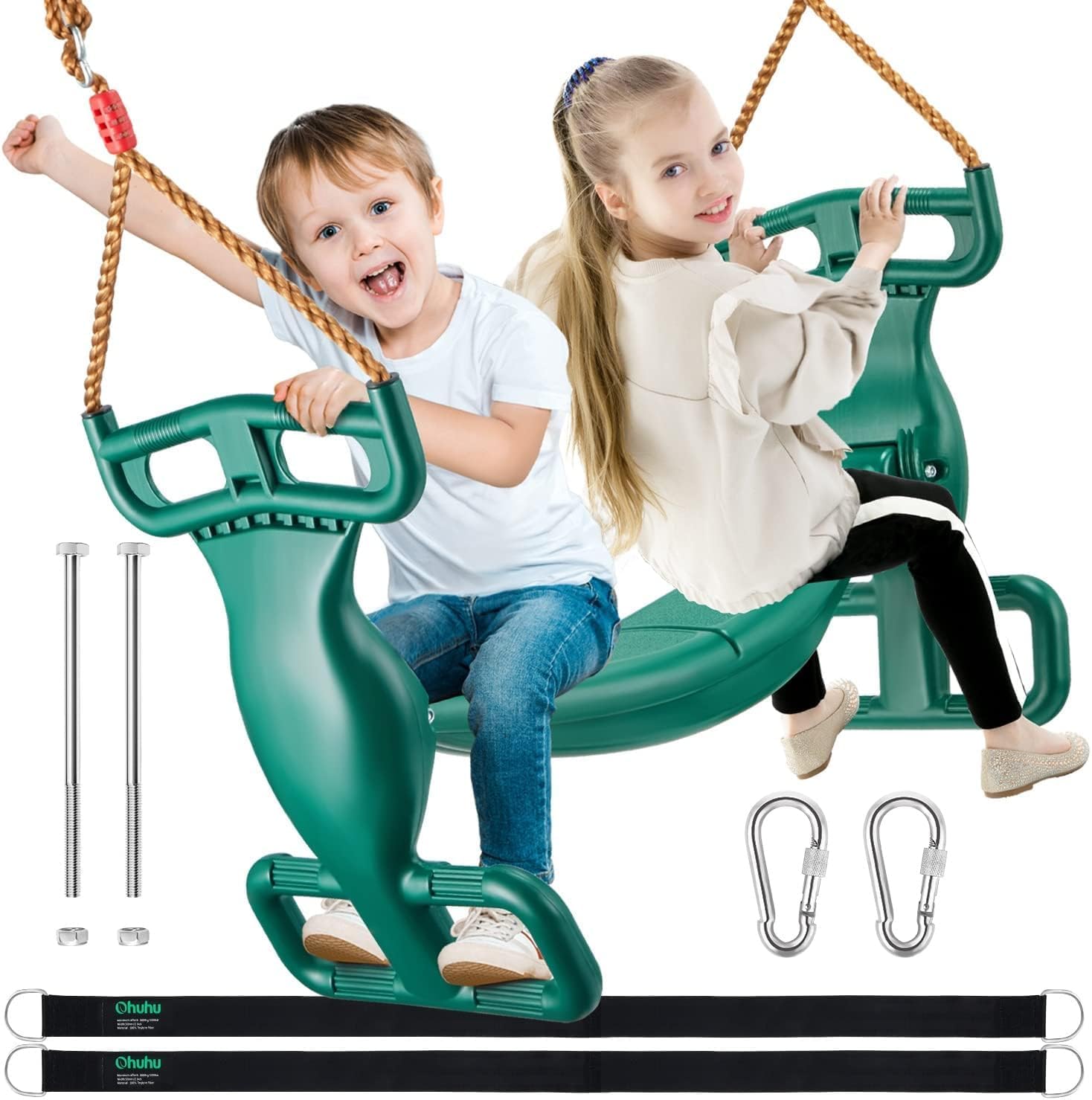 Horse Glider Swing Seat for Kids, Heavy Duty Two Person Dual Glider Swing Seat, Back-to-Back Wind Rider Glider with Snap Hook Hanging Strap for Swing Playground Outdoor Backyard