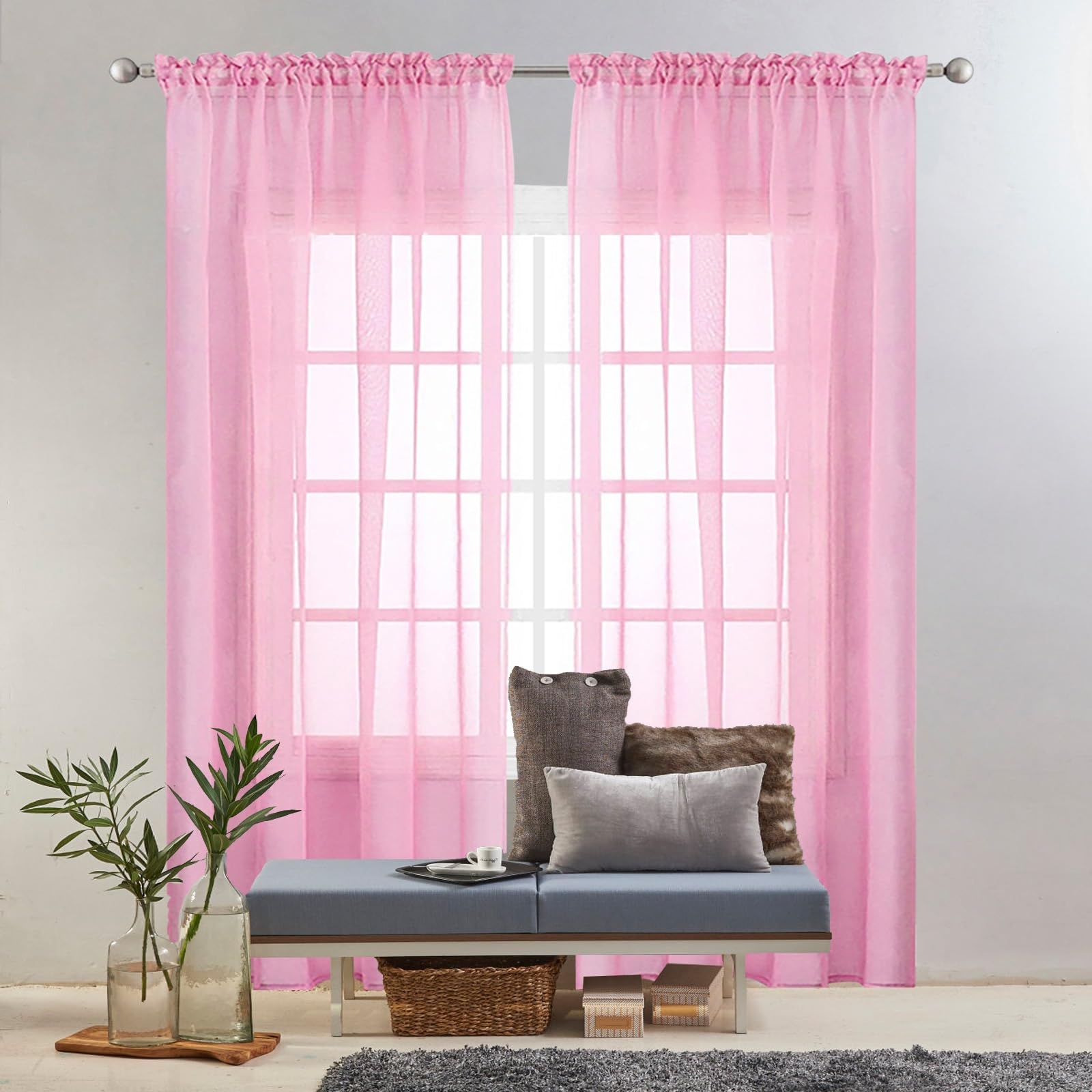Rideaux de Porte Chenille 210 x 250 cm Décoration de Fenêtre/Lavable Rideaux Franges Paillette pour Mariage de Noël Chambre, Rose