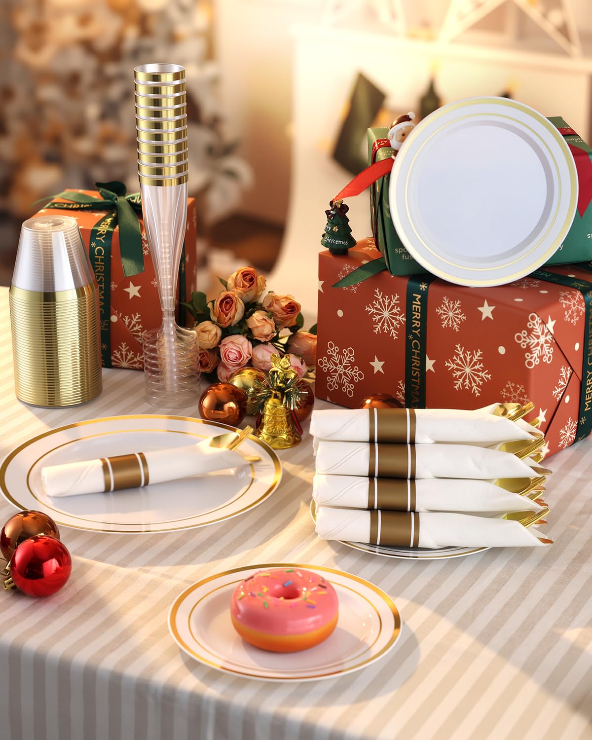 Gold Disposable Plates Set - 320 PCS for 40 Guests -5 Gold Disposable Plates Set - 320 PCS for 40 Guests -5