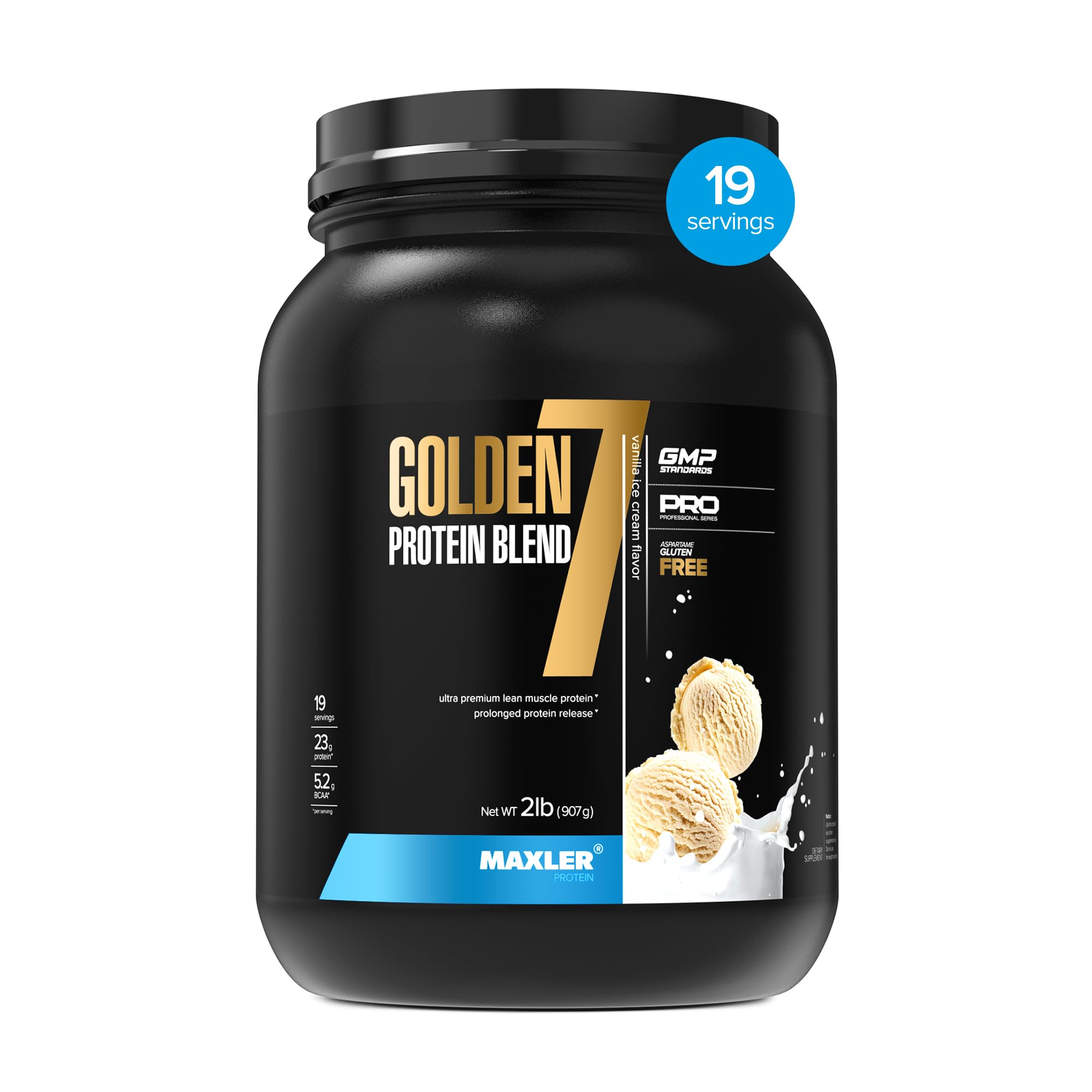 Maxler Golden 7 Protein Blend - Protein Powder for Muscle Gain & Recovery - Vanilla Protein Powder 2 lb