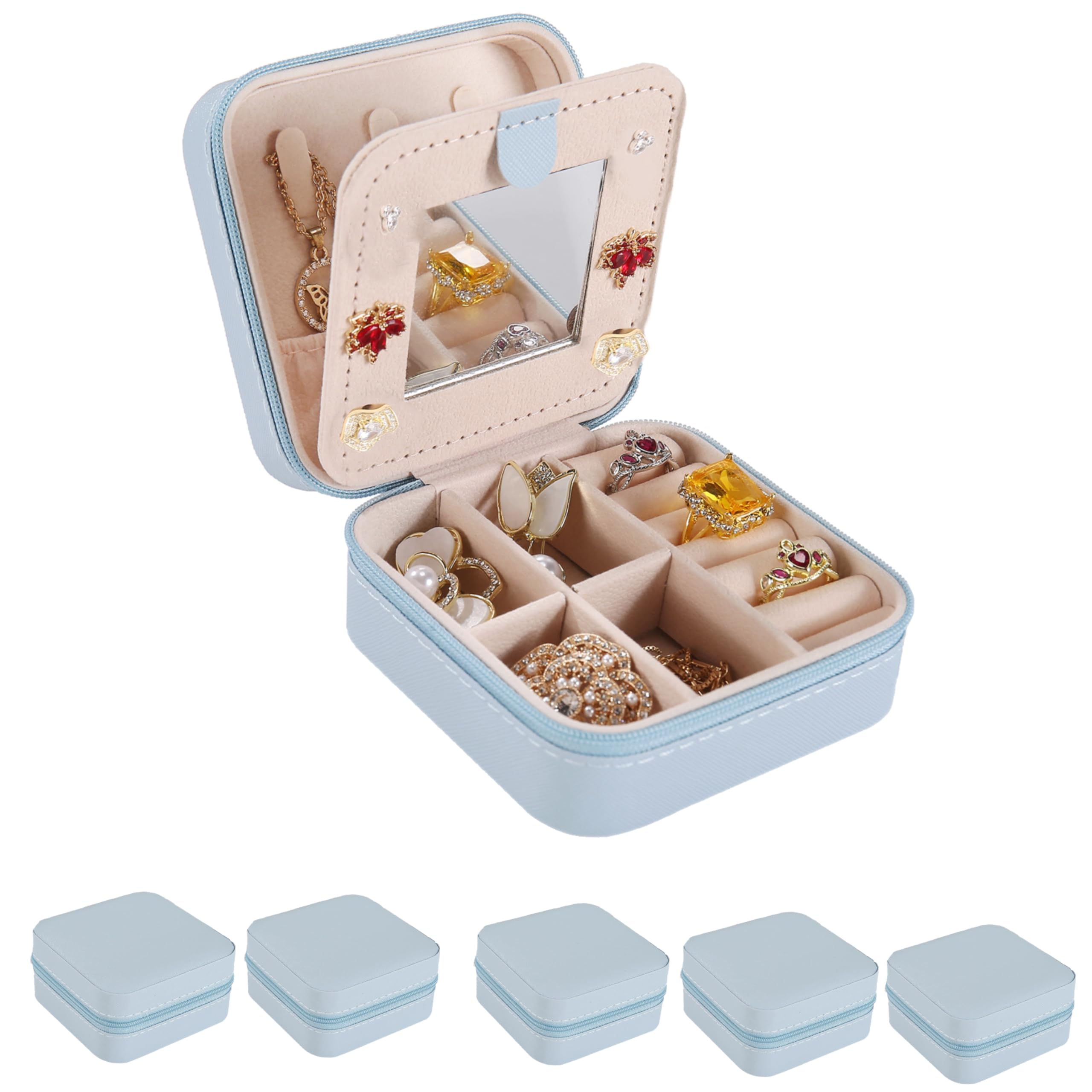 KElofoN Travel jewelry case Travel jewelry box Travel Jewelry Organizer Small Jewelry Organizer Box for Girls Women with Mirror (Sky blue-5)
