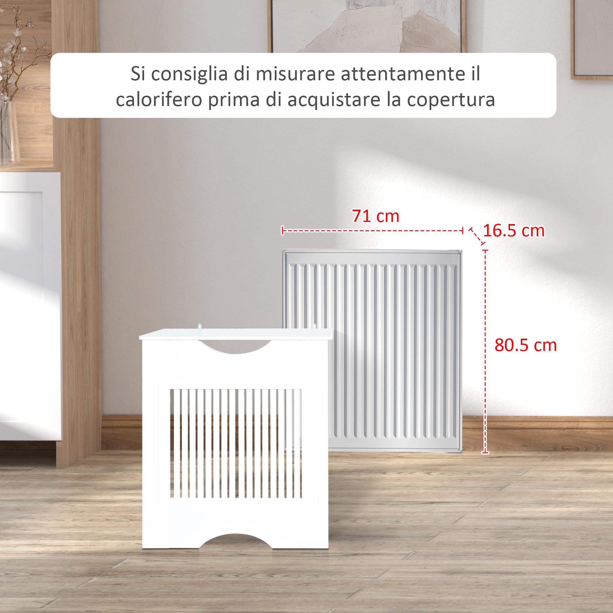HOMCOM Copritermosifone Bianco in MDF, Copri Termosifone Moderno con Piano d'Appoggio e Design Antiribaltamento per Soggiorno, Corridoio, Ufficio, 78x19x82 cm