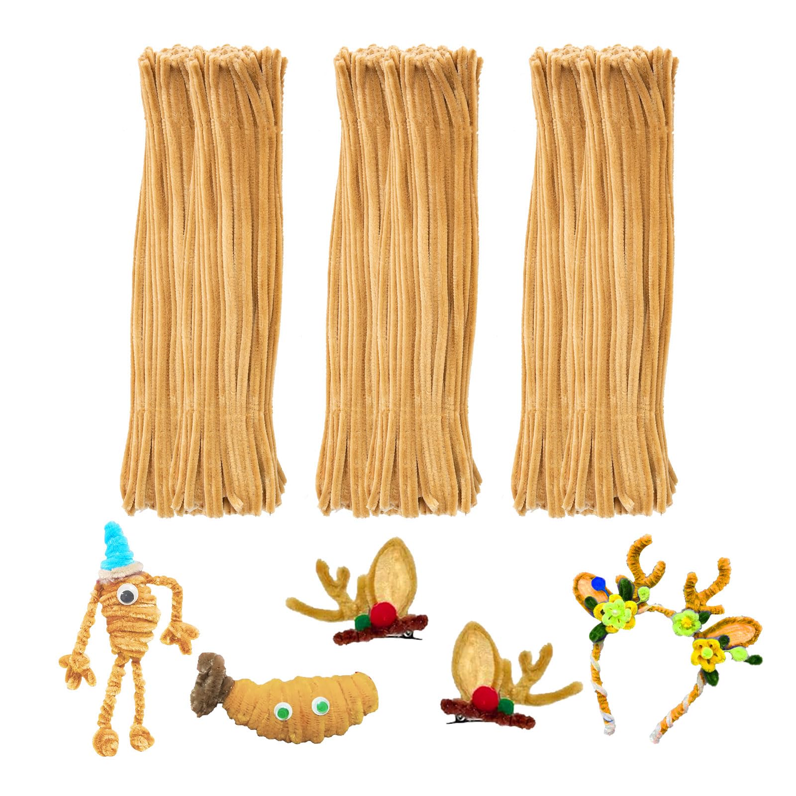 Light Brown Pipe Cleaners Crafts,Art Supplies,200pcs Chenille Stem,Solid Color Pipe Cleaners Set for DIY Art Creative Crafts and Decorations,limpia Pipas,Craft Supplies,Halloween Gifts