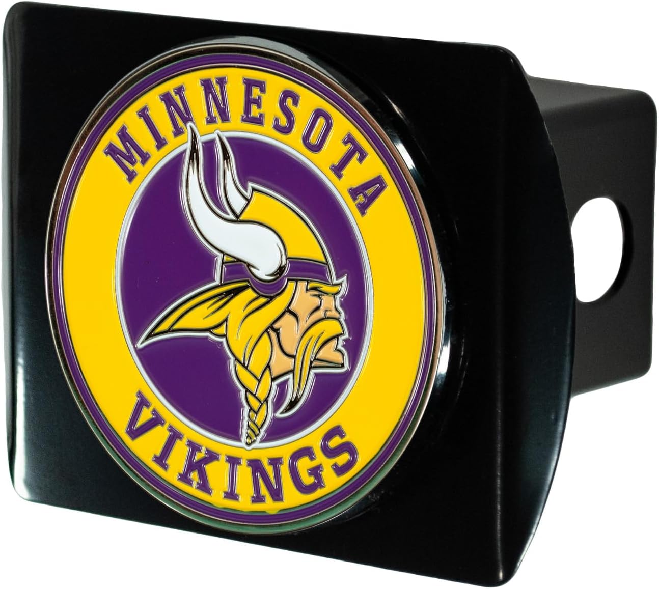 Minnesota Vikings NFL Black Metal Hitch Cover with 3D Colored Team Logo by FANMATS - Unique Roundel Molded Design – Easy Installation on Truck, SUV, Car or ATV - Ideal Gift for Die Hard Football Fans